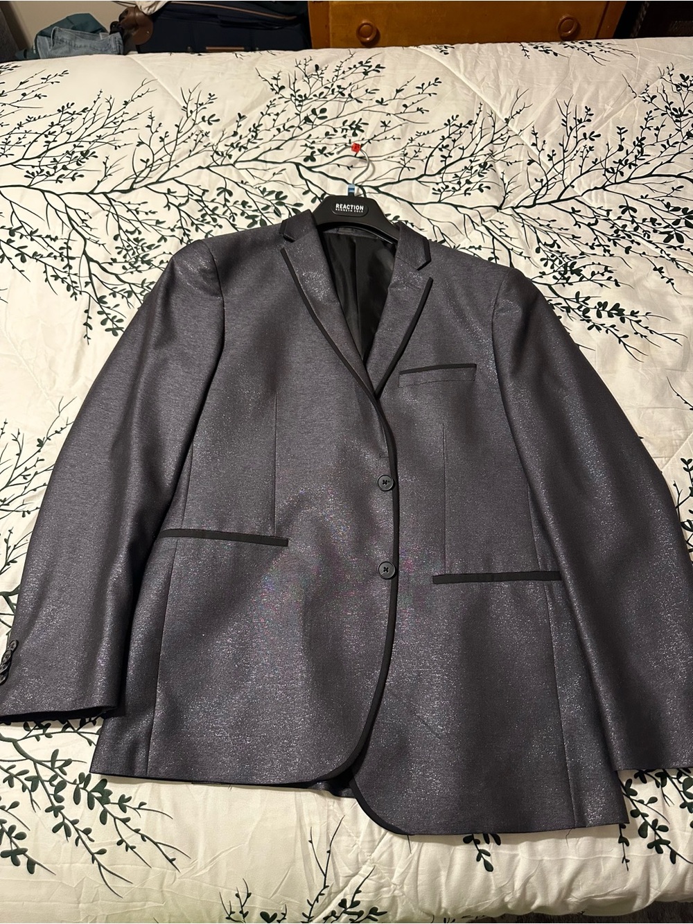 Kenneth Cole Reaction Metallic Charcoal Blazer with Blue Trim